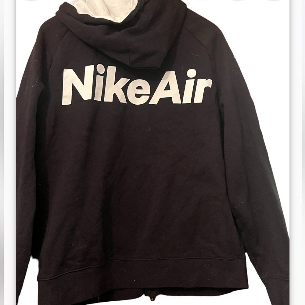Nike Air Black White Red SWOOSH Full Zip Fleece Hoodie Sz M DB5064-011 - Picture 6 of 8